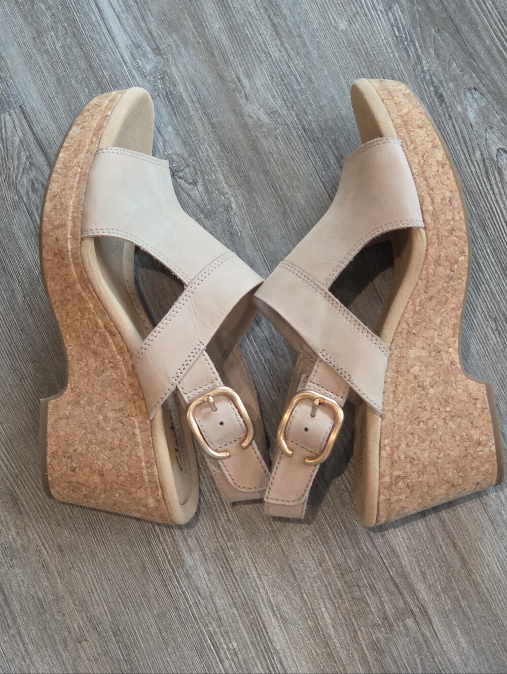 Clarks Collection Shoes Womens Sz 9.5 Giselle Sea Tan Ankle Strap Heels - Picture 6 of 13